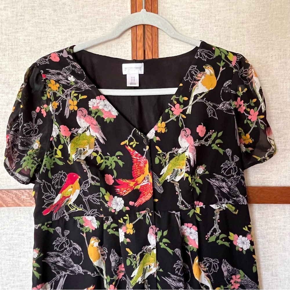 Black Floral & Bird Print Short Sleeve Maternity Dress Size M - Picture 4 of 13